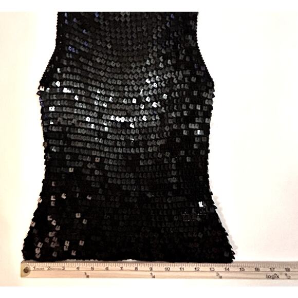VINTAGE Black Sparkly Sequins Mesh Crochet Sleeveless Top Medium NWOT - Picture 10 of 11